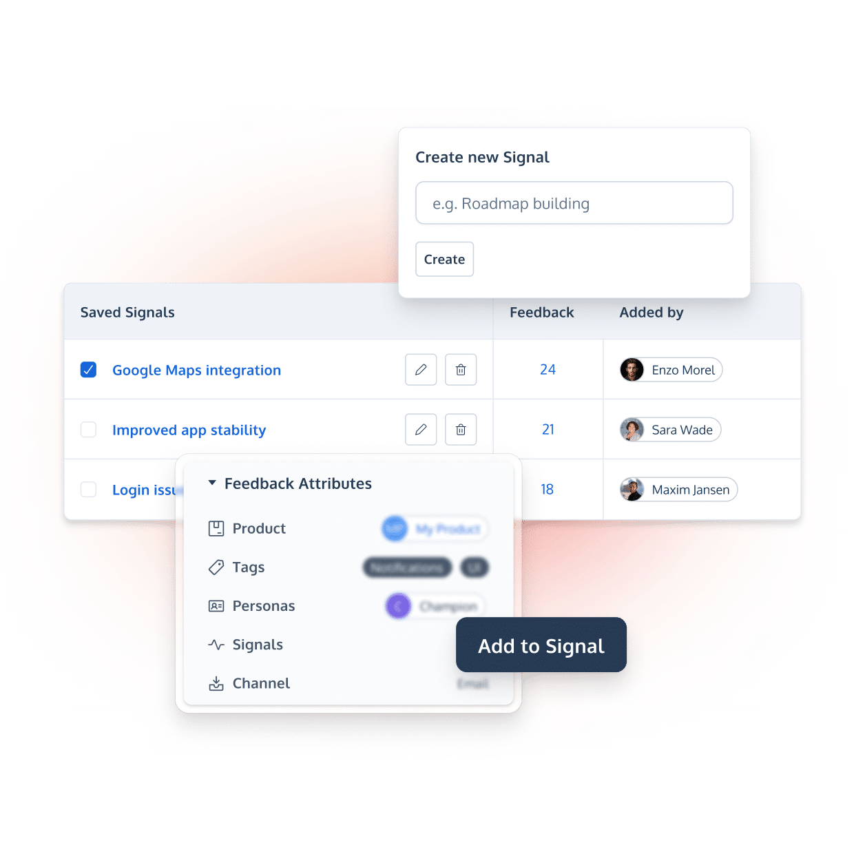 Develop your customer feedback strategy with the help of ProdPad's Signals tool